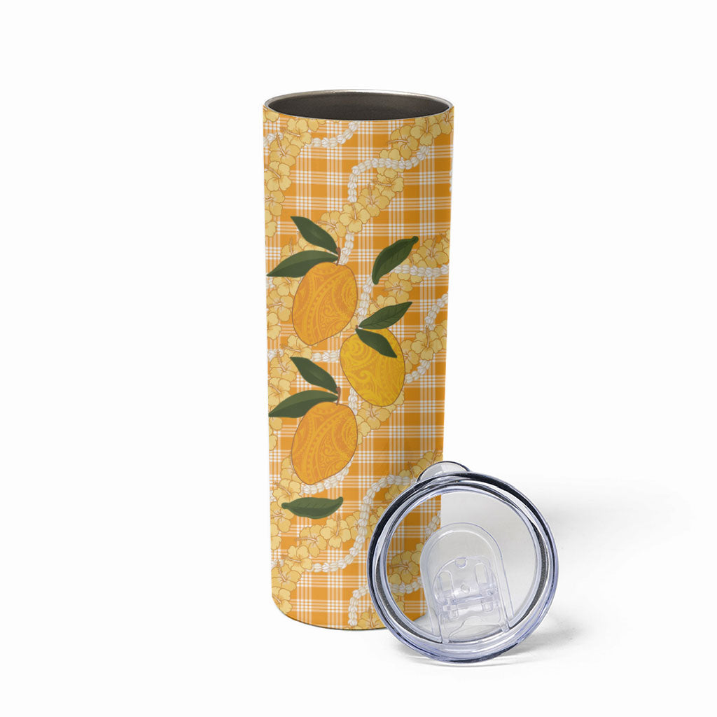 Alani Hawaiian Mango Palaka Skinny Tumbler Aloha Hibiscus Pikake Lei
