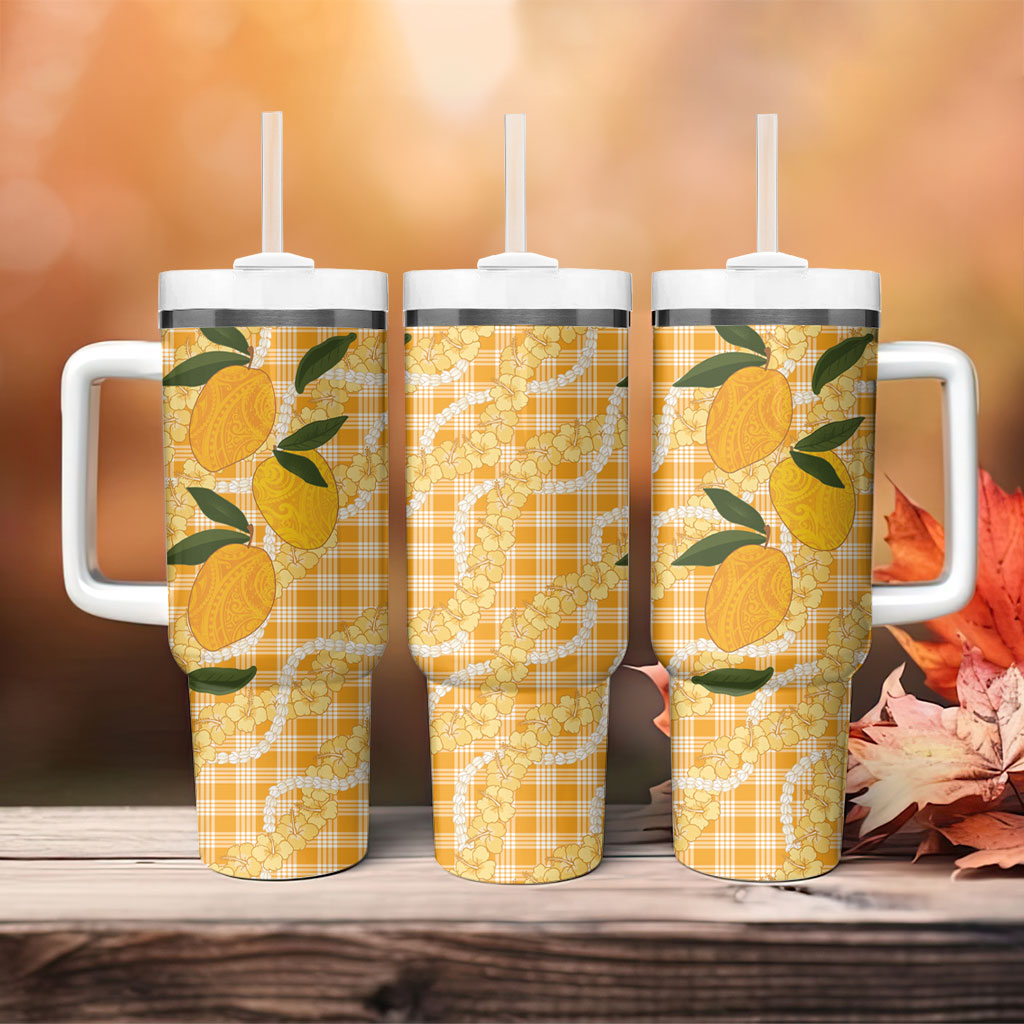 Alani Hawaiian Mango Palaka Tumbler With Handle Aloha Hibiscus Pikake Lei