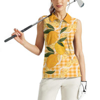Alani Hawaiian Mango Palaka Women Sleeveless Polo Shirt Aloha Hibiscus Pikake Lei