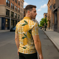 Alani Hawaiian Mango Palaka Zipper Polo Shirt Aloha Hibiscus Pikake Lei