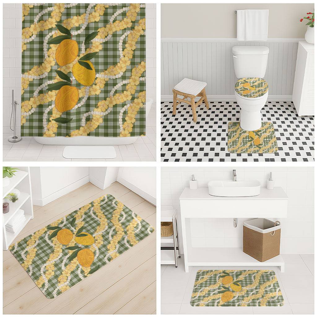 Uliuli Ahiahia Hawaiian Mango Palaka Bathroom Set Aloha Hibiscus Pikake Lei