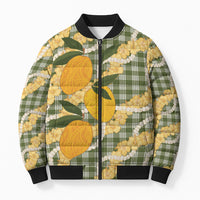 Uliuli Ahiahia Hawaiian Mango Palaka Bomber Puffer Jacket Aloha Hibiscus Pikake Lei