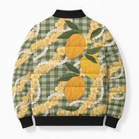 Uliuli Ahiahia Hawaiian Mango Palaka Bomber Puffer Jacket Aloha Hibiscus Pikake Lei