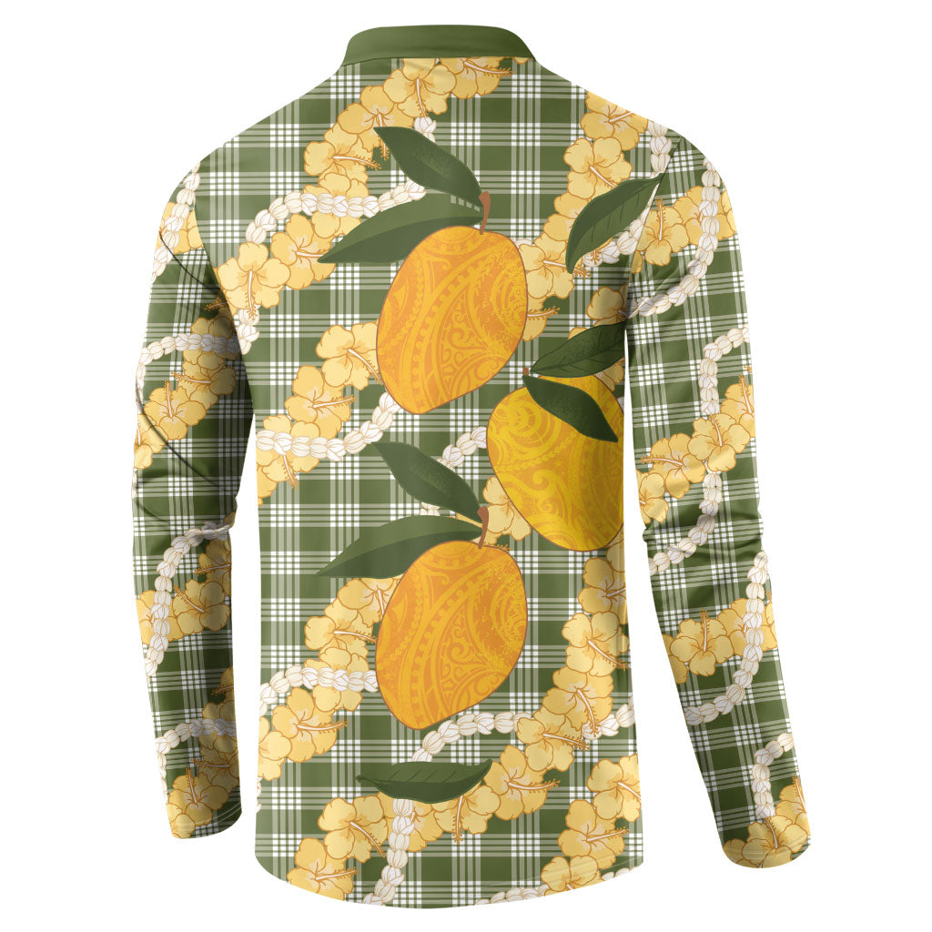 Uliuli Ahiahia Hawaiian Mango Palaka Button Sweatshirt Aloha Hibiscus Pikake Lei