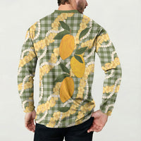 Uliuli Ahiahia Hawaiian Mango Palaka Button Sweatshirt Aloha Hibiscus Pikake Lei