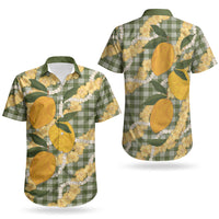 Uliuli Ahiahia Hawaiian Mango Palaka Couples Matching Off The Shoulder Long Sleeve Dress and Hawaiian Shirt Aloha Hibiscus Pikake Lei