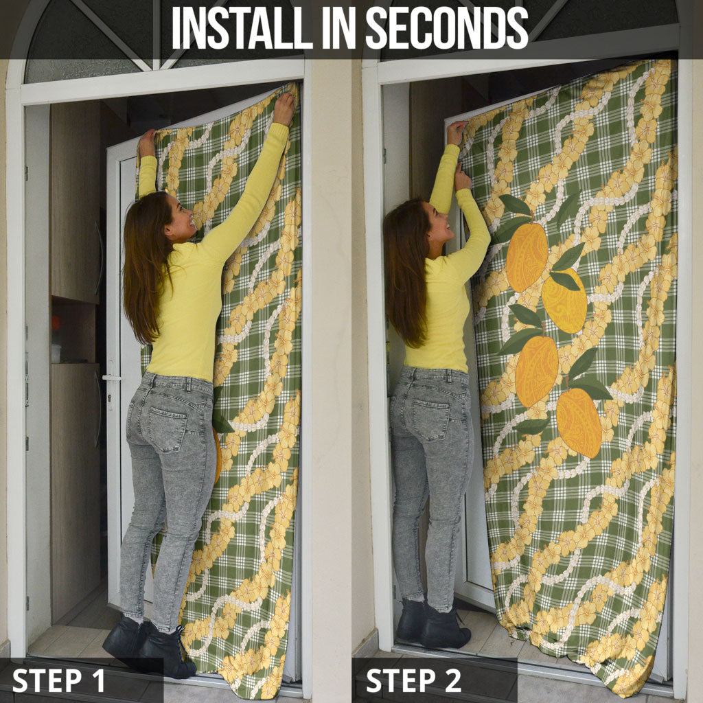Uliuli Ahiahia Hawaiian Mango Palaka Door Cover Aloha Hibiscus Pikake Lei