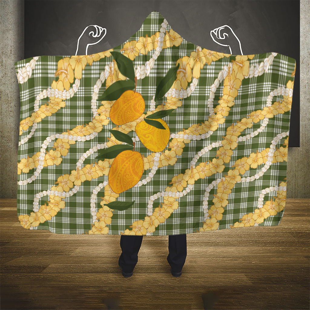 Uliuli Ahiahia Hawaiian Mango Palaka Hooded Blanket Aloha Hibiscus Pikake Lei