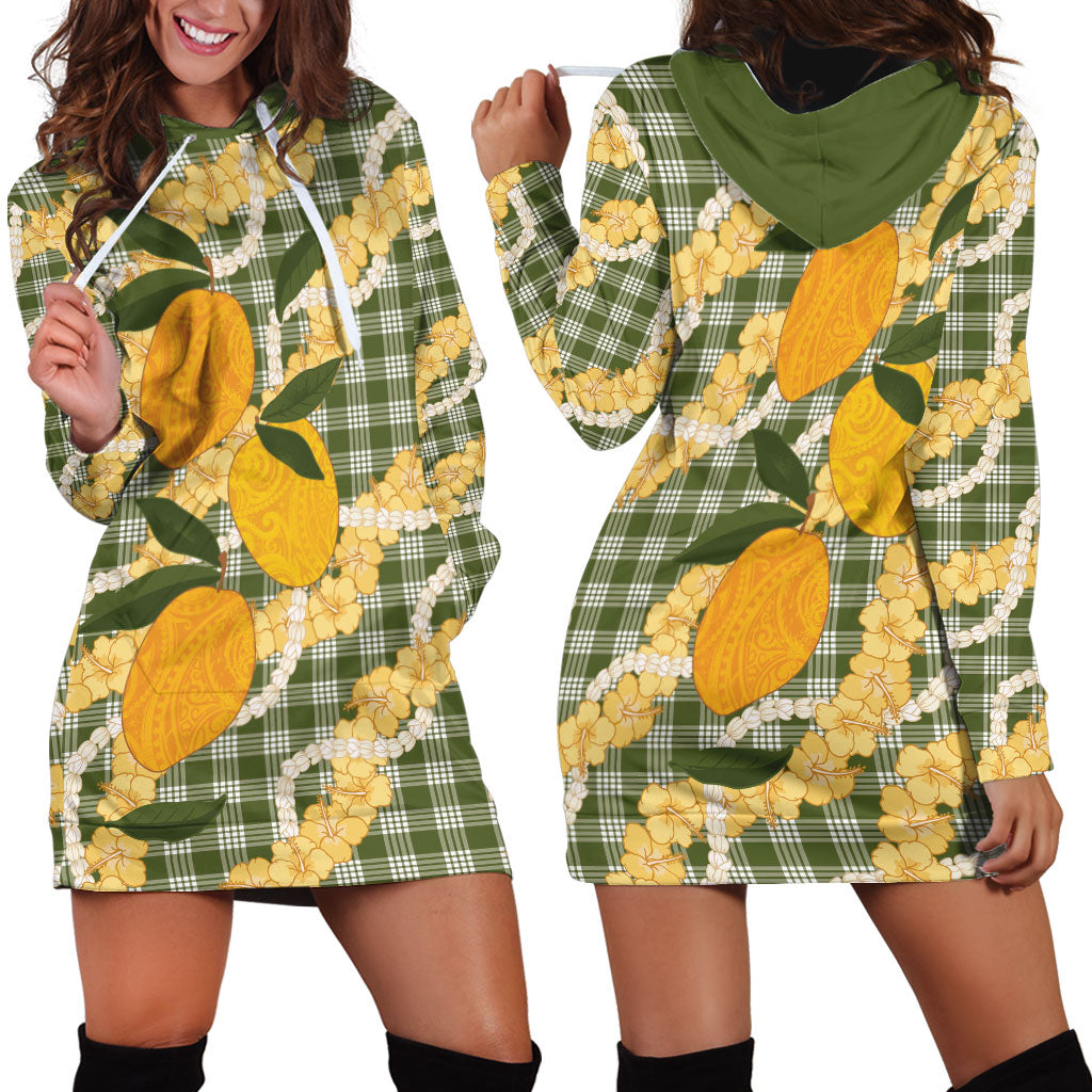 Uliuli Ahiahia Hawaiian Mango Palaka Hoodie Dress Aloha Hibiscus Pikake Lei LT9 - Polynesian Pride