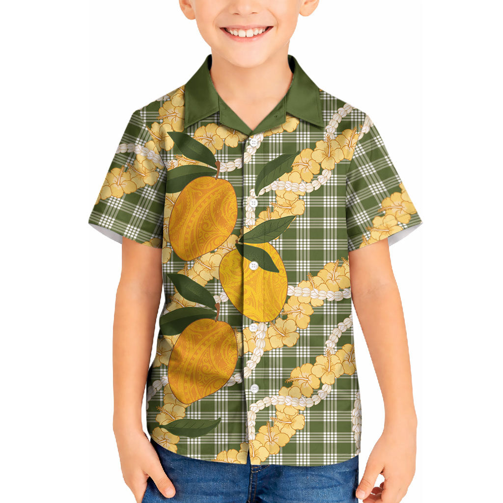 Uliuli Ahiahia Hawaiian Mango Palaka Kid Hawaiian Shirt Aloha Hibiscus Pikake Lei