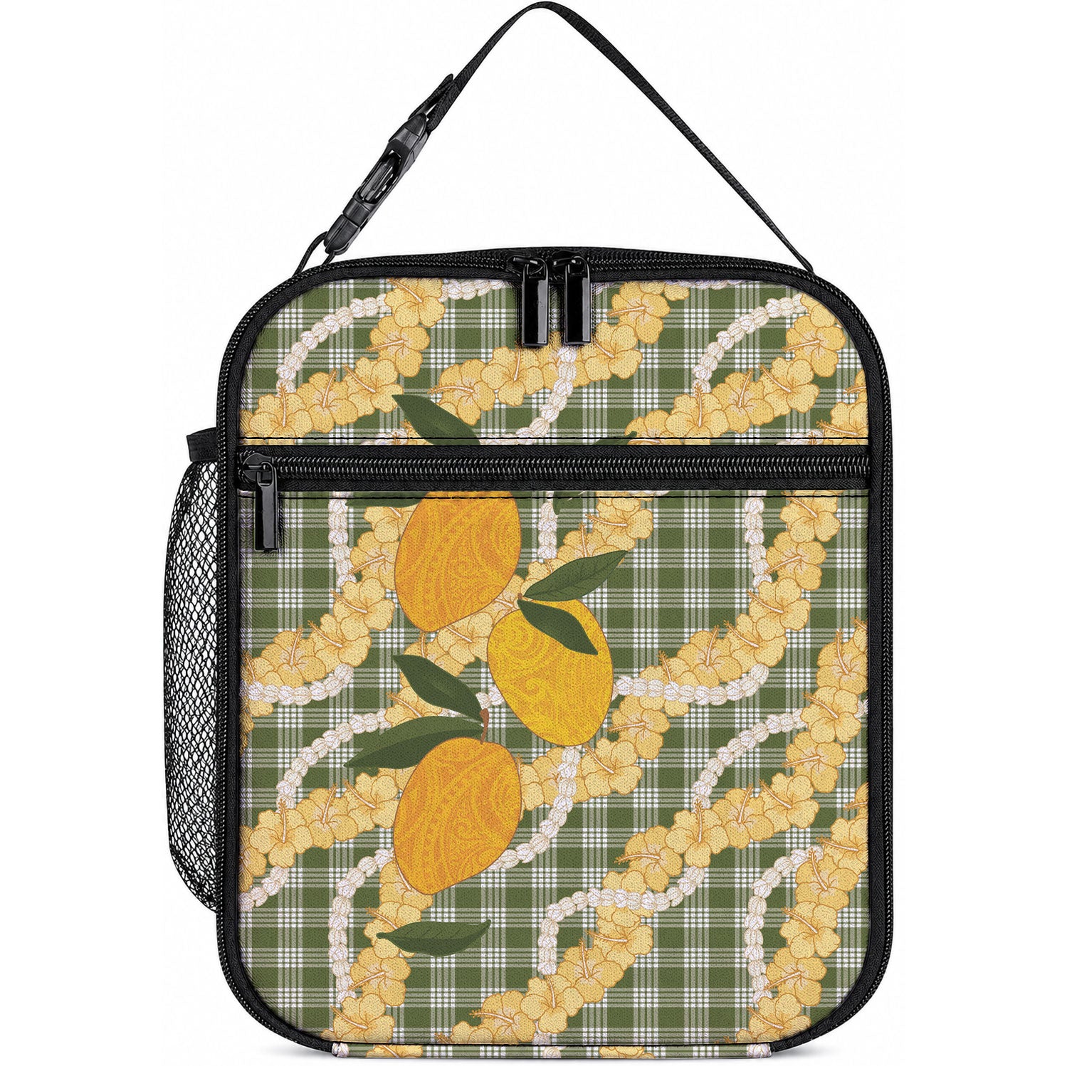 Uliuli Ahiahia Hawaiian Mango Palaka Lunch Bag Aloha Hibiscus Pikake Lei LT9 10.2 × 8.3 × 4.3 inch Sage Green - Polynesian Pride