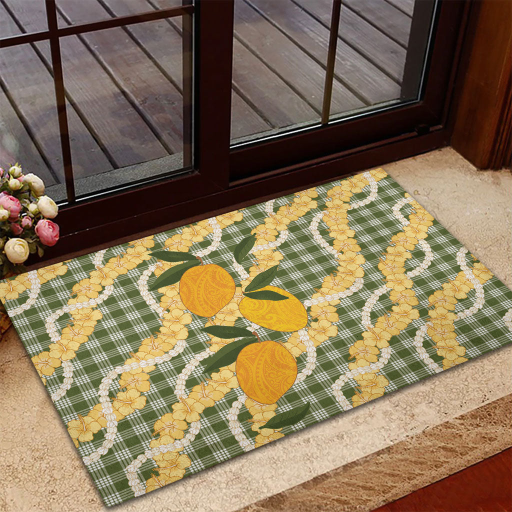 Uliuli Ahiahia Hawaiian Mango Palaka Rubber Doormat Aloha Hibiscus Pikake Lei