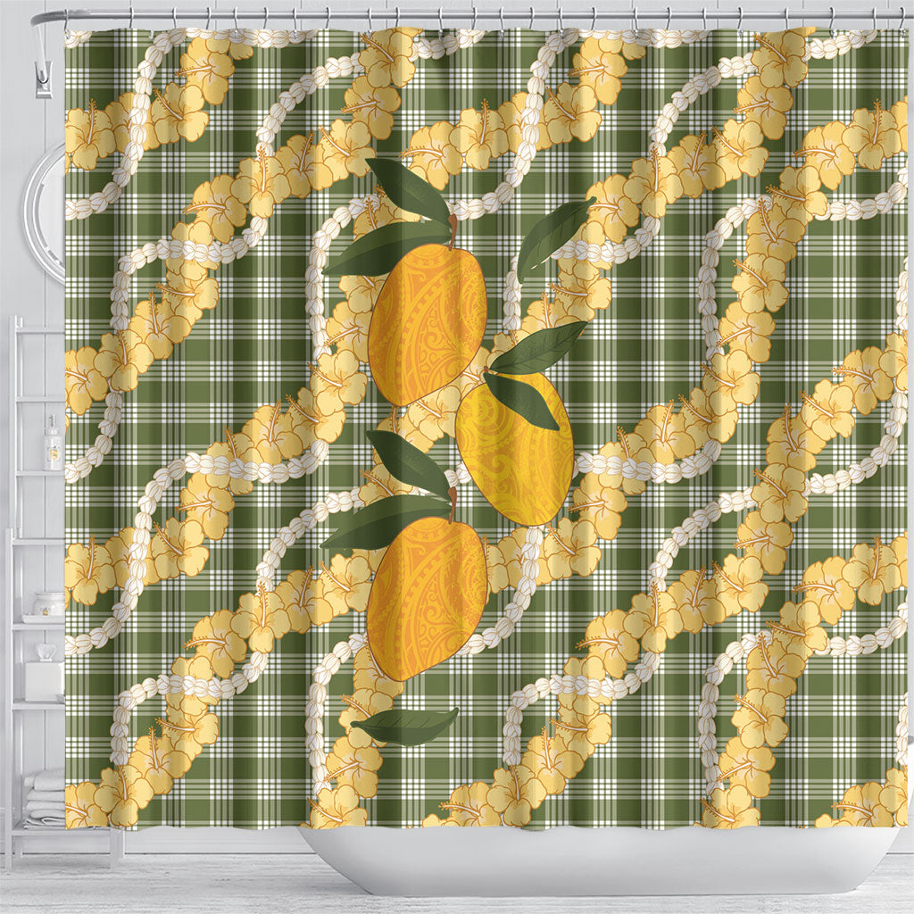 Uliuli Ahiahia Hawaiian Mango Palaka Shower Curtain Aloha Hibiscus Pikake Lei