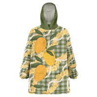 Uliuli Ahiahia Hawaiian Mango Palaka Wearable Blanket Hoodie Aloha Hibiscus Pikake Lei