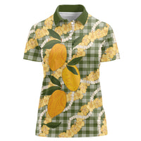 Uliuli Ahiahia Hawaiian Mango Palaka Women Polo Shirt Aloha Hibiscus Pikake Lei