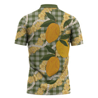 Uliuli Ahiahia Hawaiian Mango Palaka Zipper Polo Shirt Aloha Hibiscus Pikake Lei