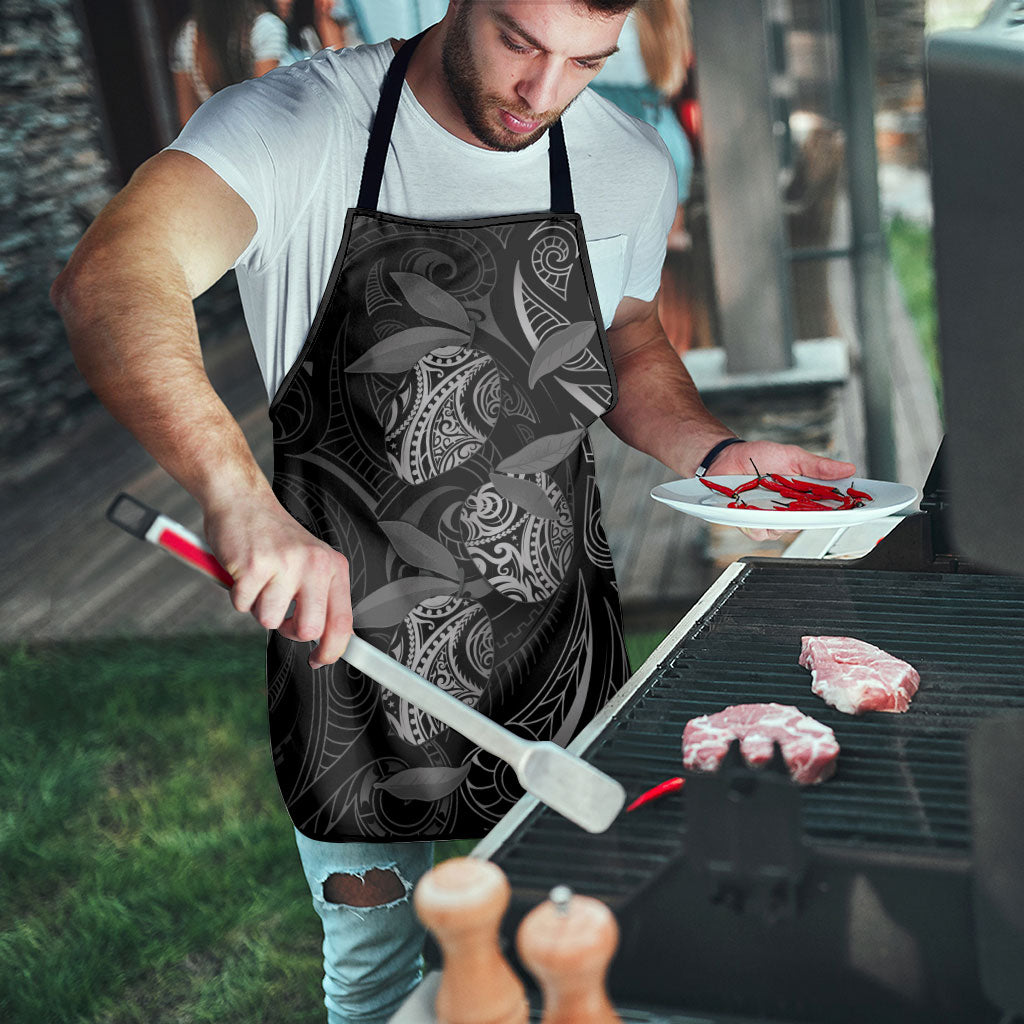 Hawaiian Mango Tribal Tattoo Apron Black White Pacific Traditional Pattern