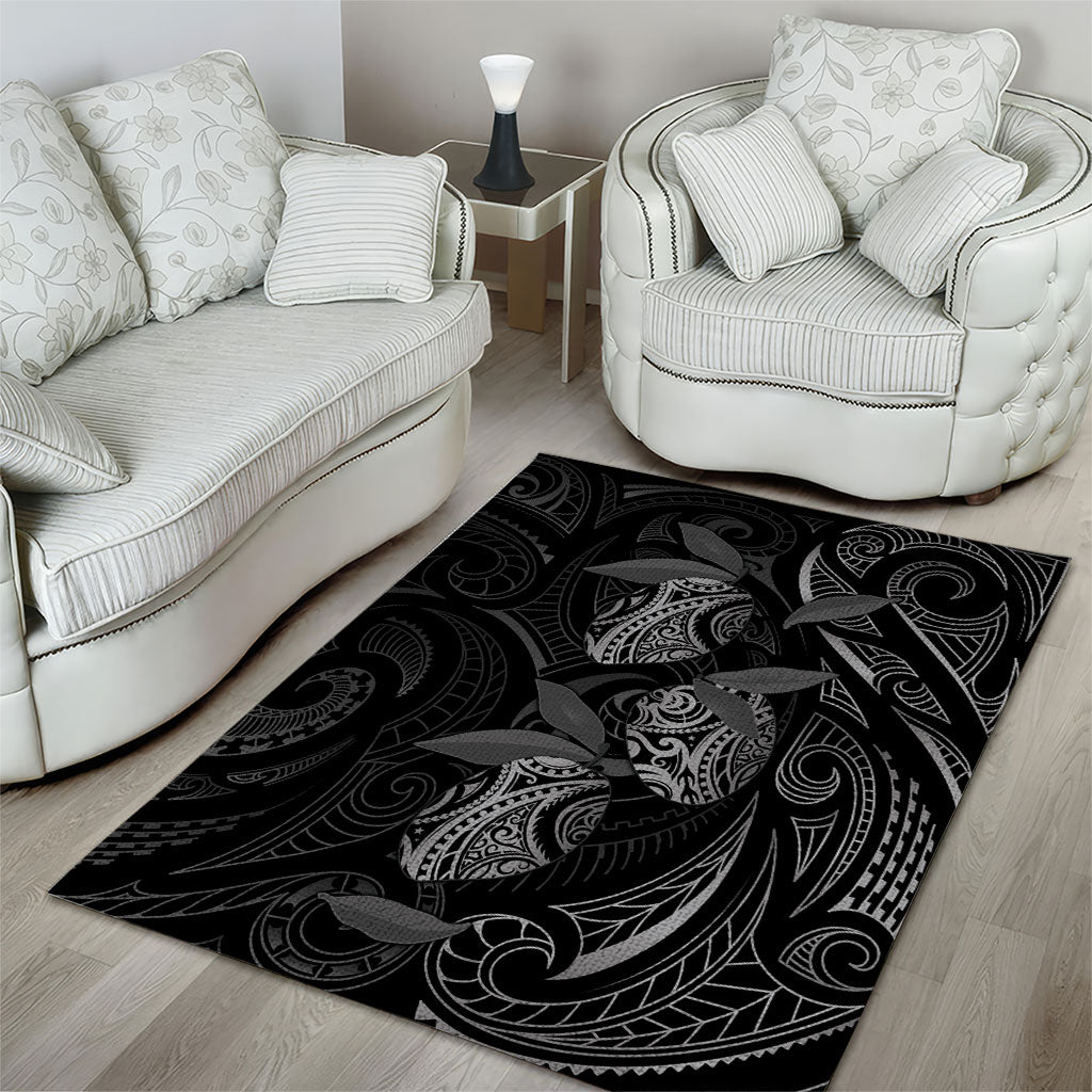 Hawaiian Mango Tribal Tattoo Area Rug Black White Pacific Traditional Pattern