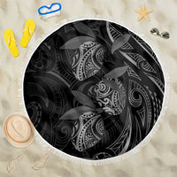 Hawaiian Mango Tribal Tattoo Beach Blanket Black White Pacific Traditional Pattern