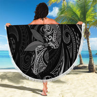Hawaiian Mango Tribal Tattoo Beach Blanket Black White Pacific Traditional Pattern