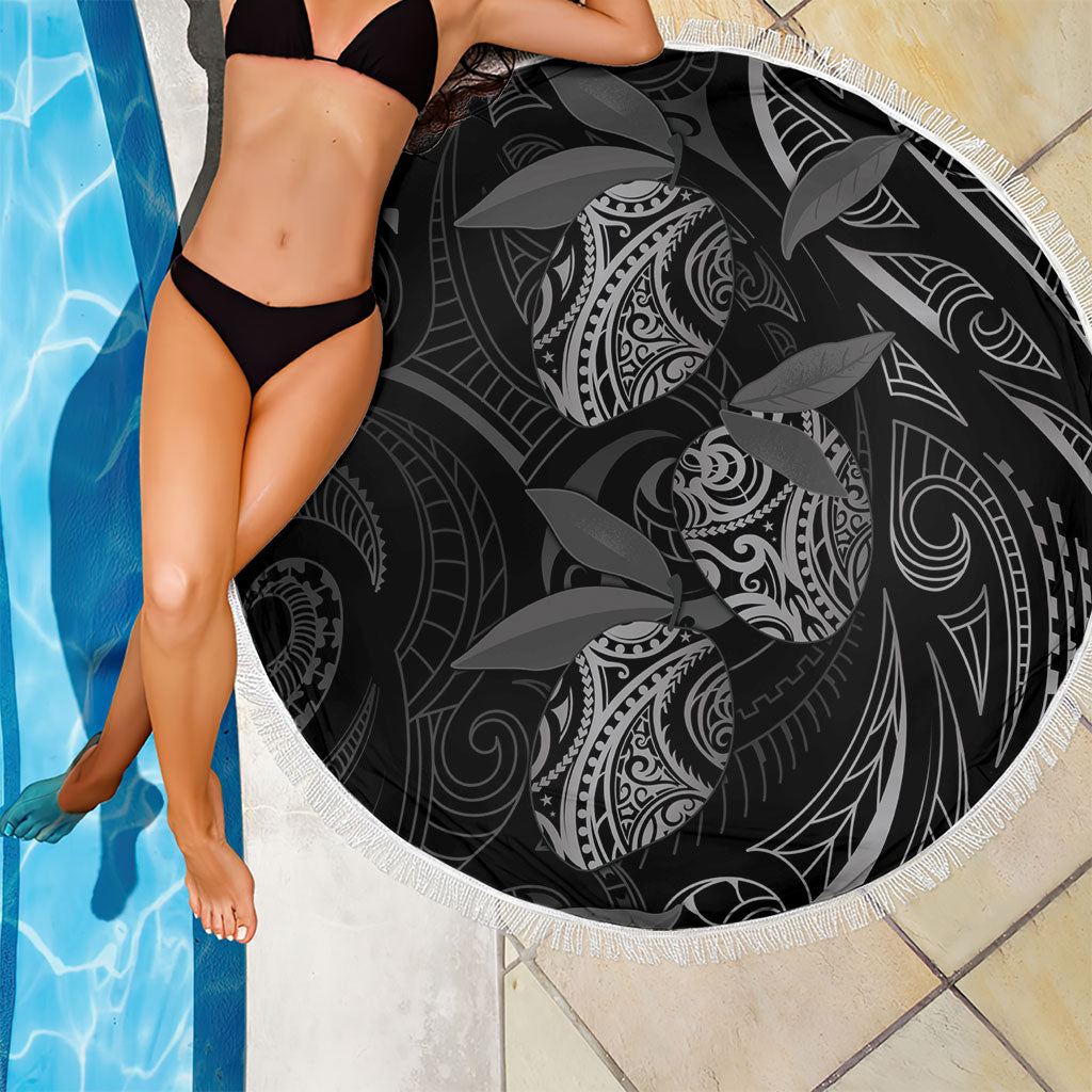 Hawaiian Mango Tribal Tattoo Beach Blanket Black White Pacific Traditional Pattern