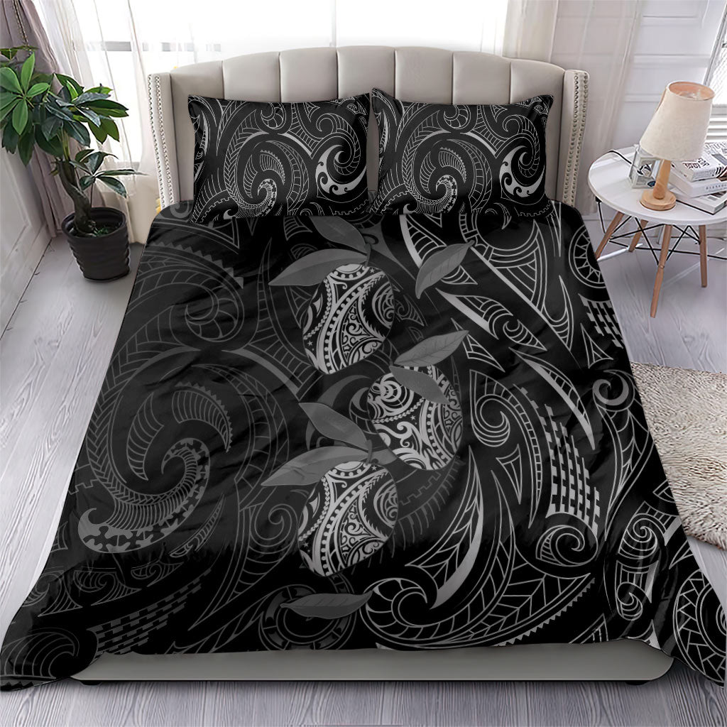 Hawaiian Mango Tribal Tattoo Bedding Set Black White Pacific Traditional Pattern