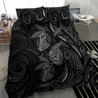 Hawaiian Mango Tribal Tattoo Bedding Set Black White Pacific Traditional Pattern