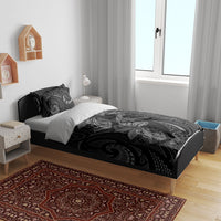 Hawaiian Mango Tribal Tattoo Bedding Set Black White Pacific Traditional Pattern