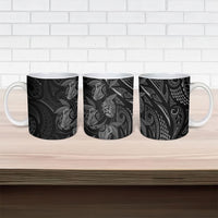 Hawaiian Mango Tribal Tattoo Ceramic Mug Black White Pacific Traditional Pattern
