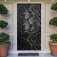 Hawaiian Mango Tribal Tattoo Door Cover Black White Pacific Traditional Pattern