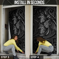 Hawaiian Mango Tribal Tattoo Door Cover Black White Pacific Traditional Pattern