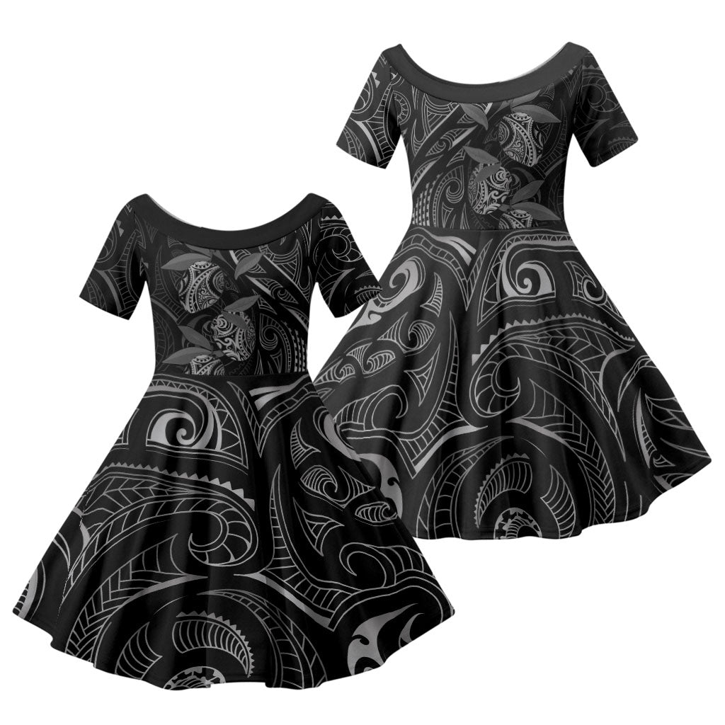 Hawaiian Mango Tribal Tattoo Family Matching Puletasi and Hawaiian Shirt Black White Pacific Traditional Pattern