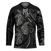 Hawaiian Mango Tribal Tattoo Hockey Jersey Black White Pacific Traditional Pattern