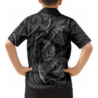 Hawaiian Mango Tribal Tattoo Kid Hawaiian Shirt Black White Pacific Traditional Pattern
