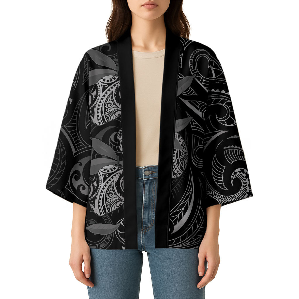 Hawaiian Mango Tribal Tattoo Kimono Black White Pacific Traditional Pattern