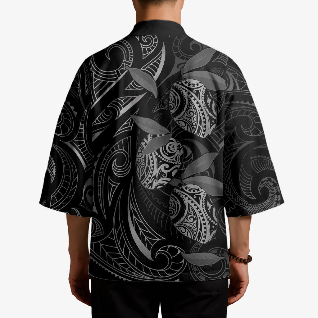 Hawaiian Mango Tribal Tattoo Kimono Black White Pacific Traditional Pattern