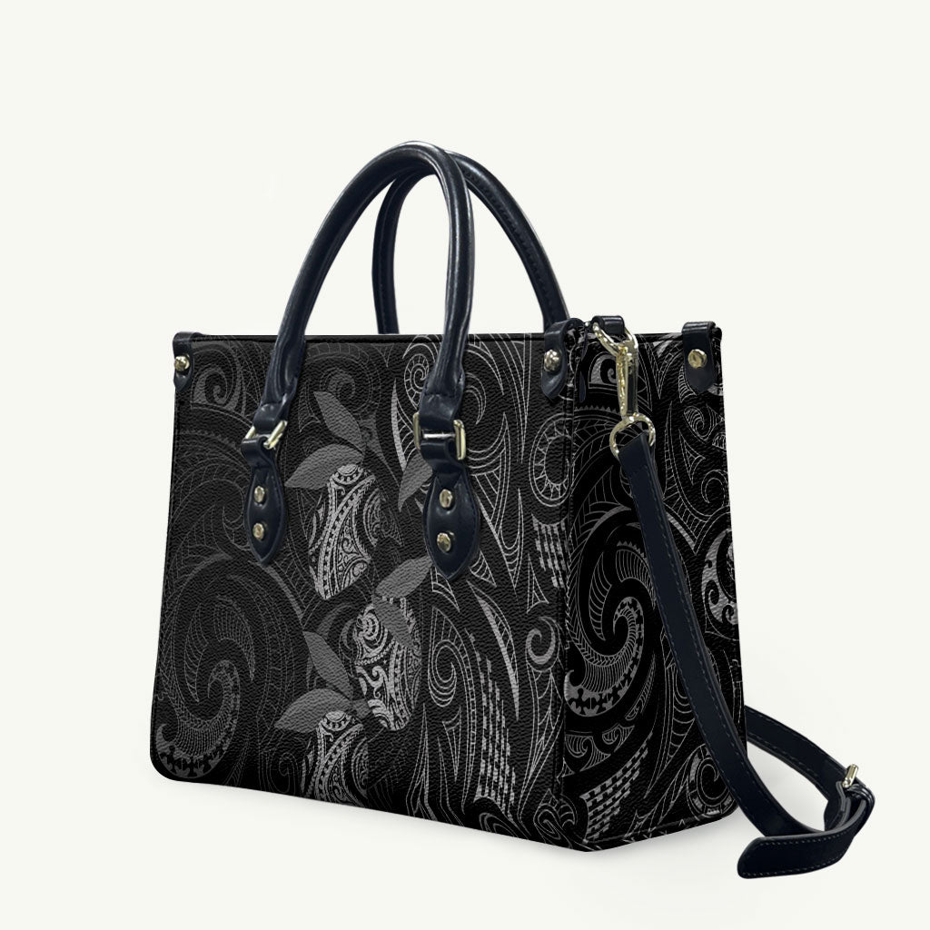 Hawaiian Mango Tribal Tattoo Leather Bag Black White Pacific Traditional Pattern