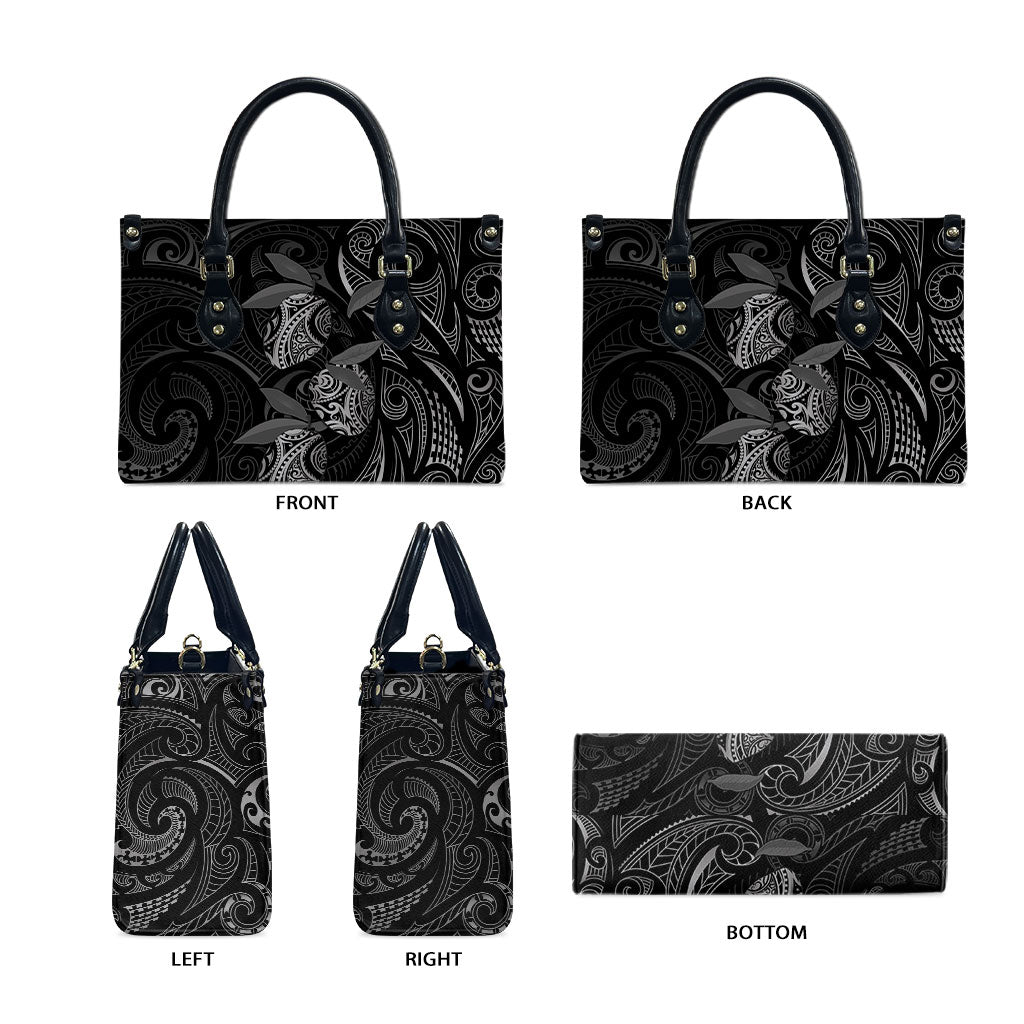 Hawaiian Mango Tribal Tattoo Leather Bag Black White Pacific Traditional Pattern