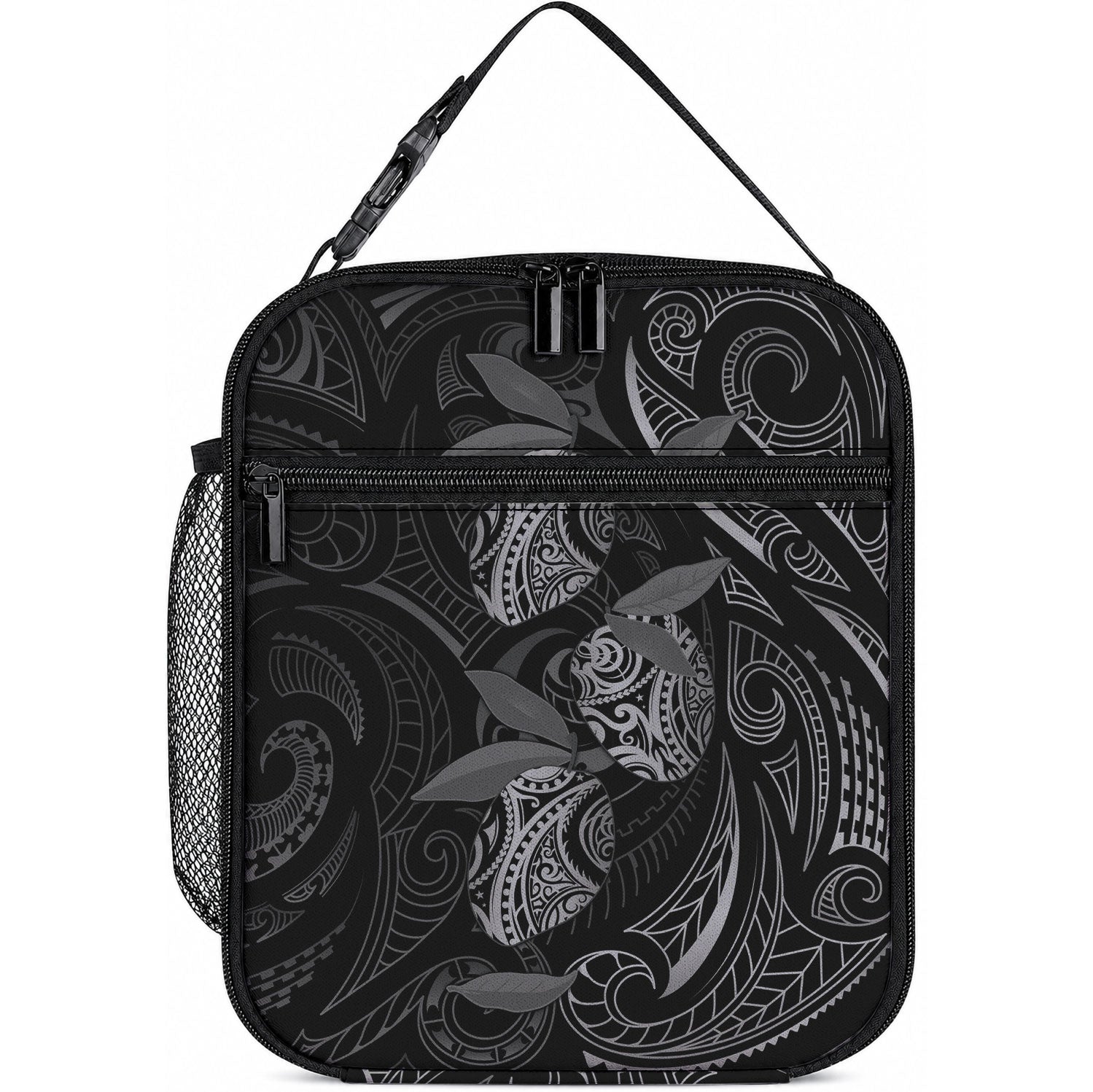 Hawaiian Mango Tribal Tattoo Lunch Bag Black White Pacific Traditional Pattern LT9 10.2 × 8.3 × 4.3 inch Black - Polynesian Pride