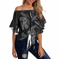 Hawaiian Mango Tribal Tattoo Off Shoulder Wrap Waist Top Black White Pacific Traditional Pattern LT9 - Polynesian Pride