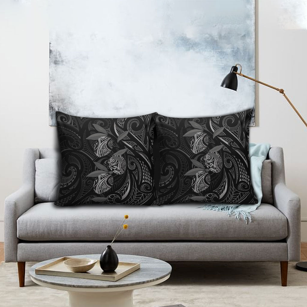 Hawaiian Mango Tribal Tattoo Pillow Cover Black White Pacific Traditional Pattern