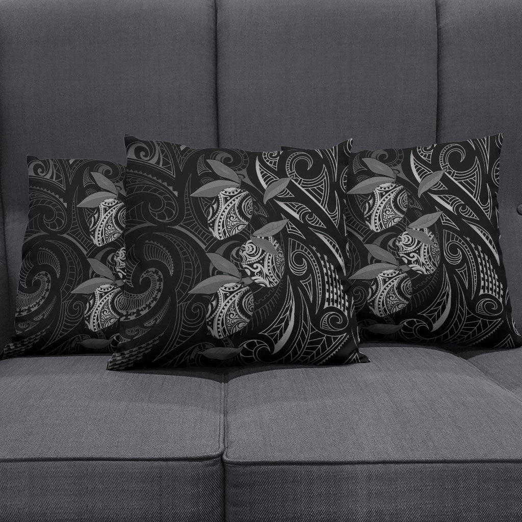 Hawaiian Mango Tribal Tattoo Pillow Cover Black White Pacific Traditional Pattern