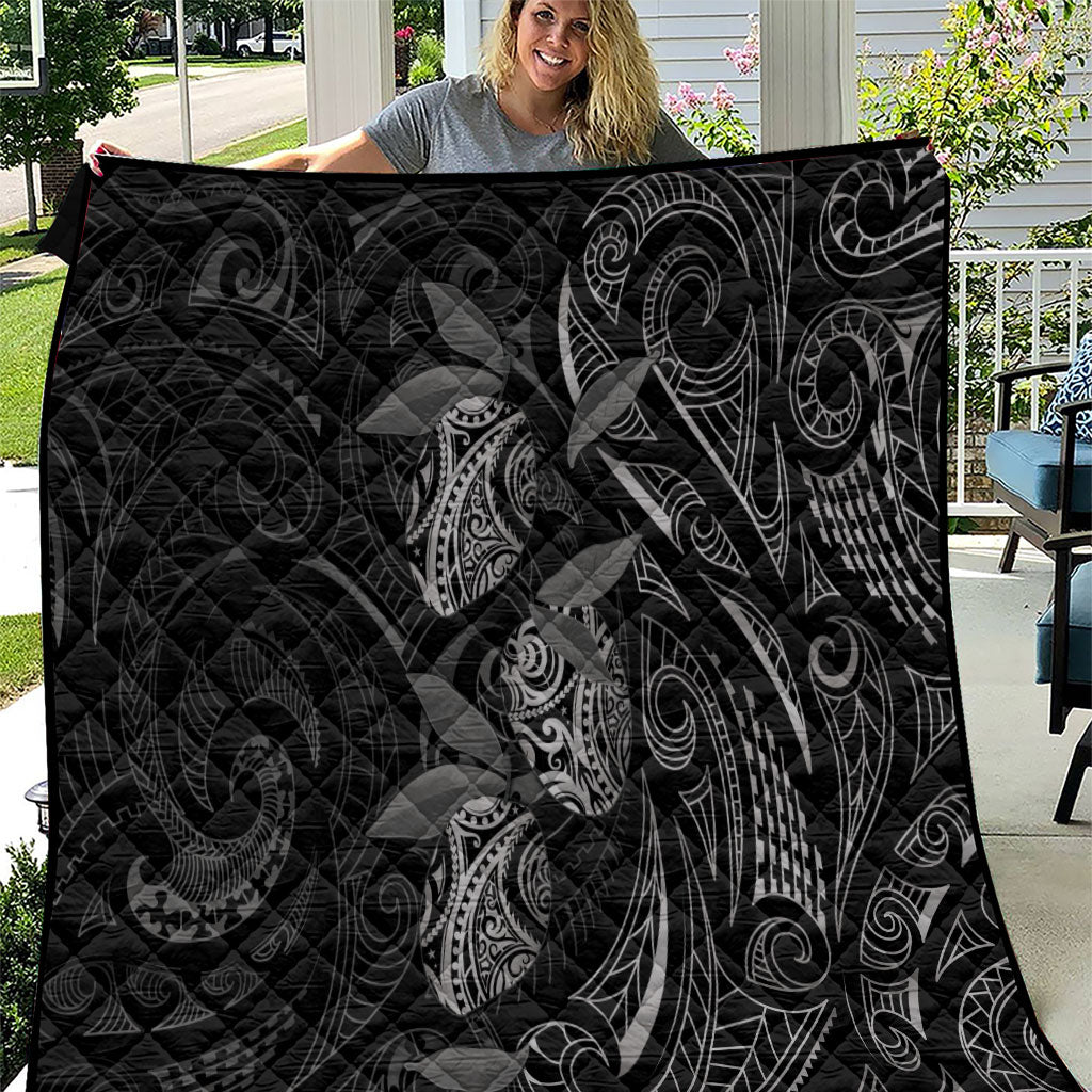 Hawaiian Mango Tribal Tattoo Quilt Black White Pacific Traditional Pattern