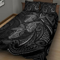Hawaiian Mango Tribal Tattoo Quilt Bed Set Black White Pacific Traditional Pattern