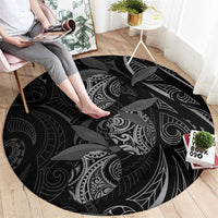 Hawaiian Mango Tribal Tattoo Round Carpet Black White Pacific Traditional Pattern