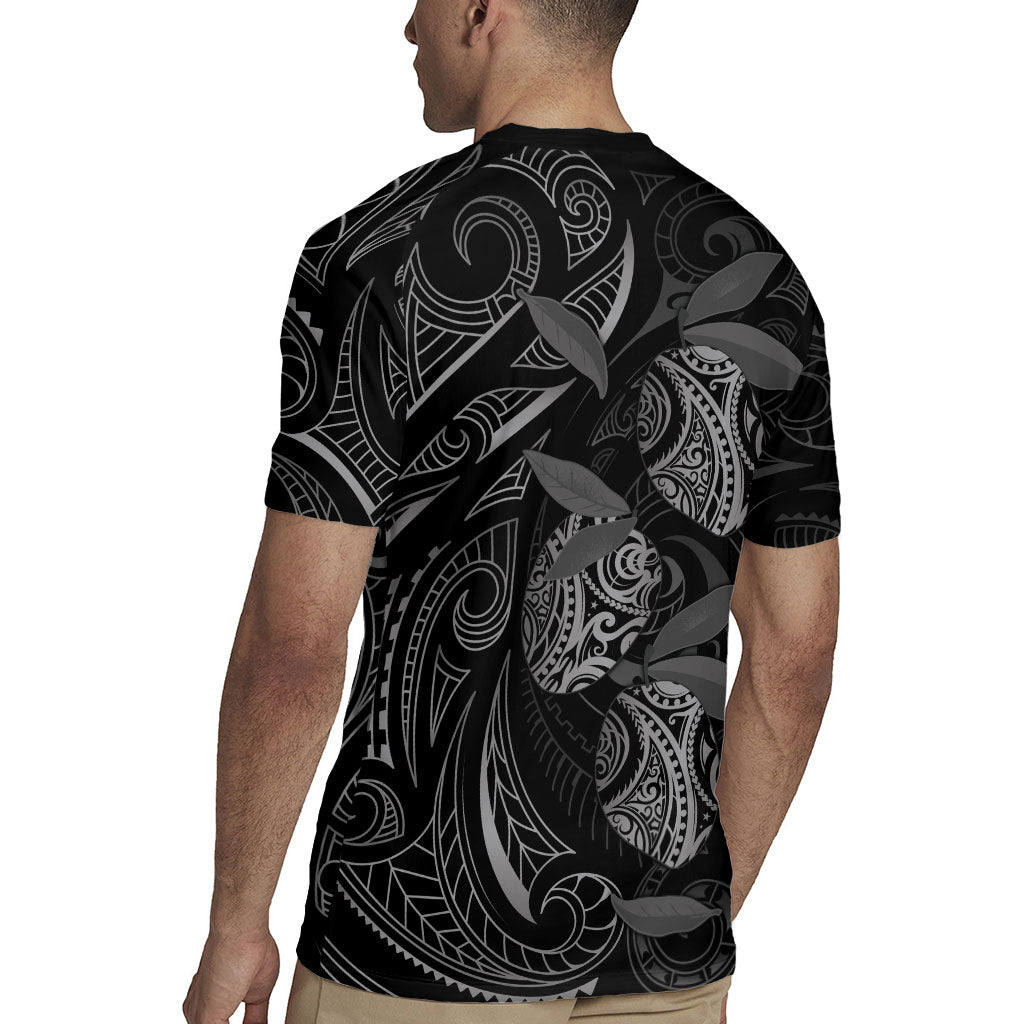 Hawaiian Mango Tribal Tattoo Rugby Jersey Black White Pacific Traditional Pattern