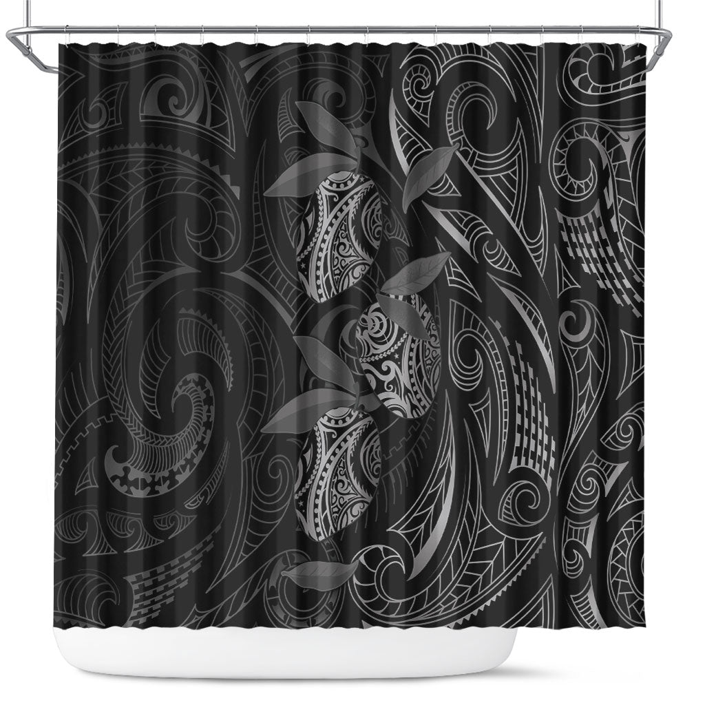 Hawaiian Mango Tribal Tattoo Shower Curtain Black White Pacific Traditional Pattern