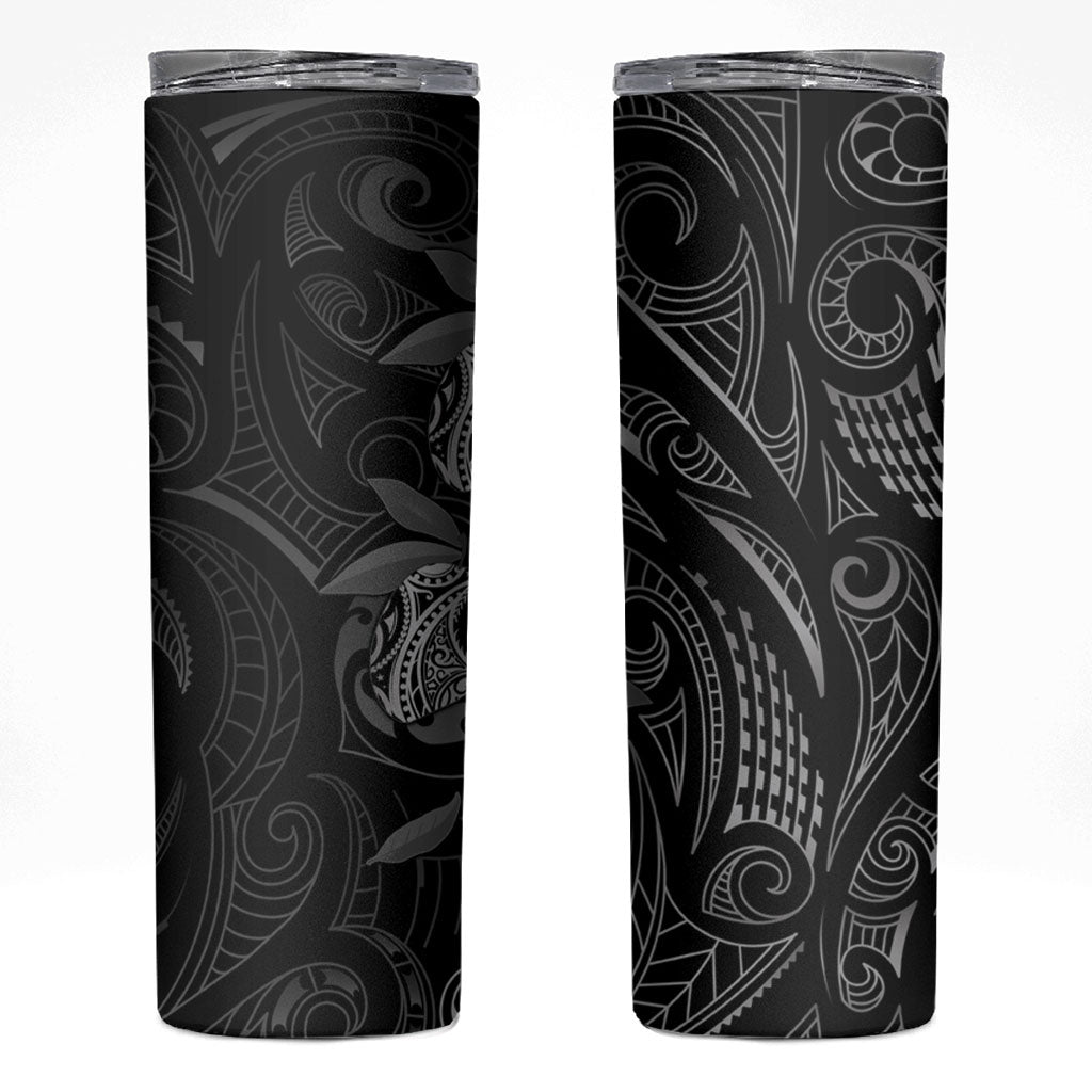 Hawaiian Mango Tribal Tattoo Skinny Tumbler Black White Pacific Traditional Pattern