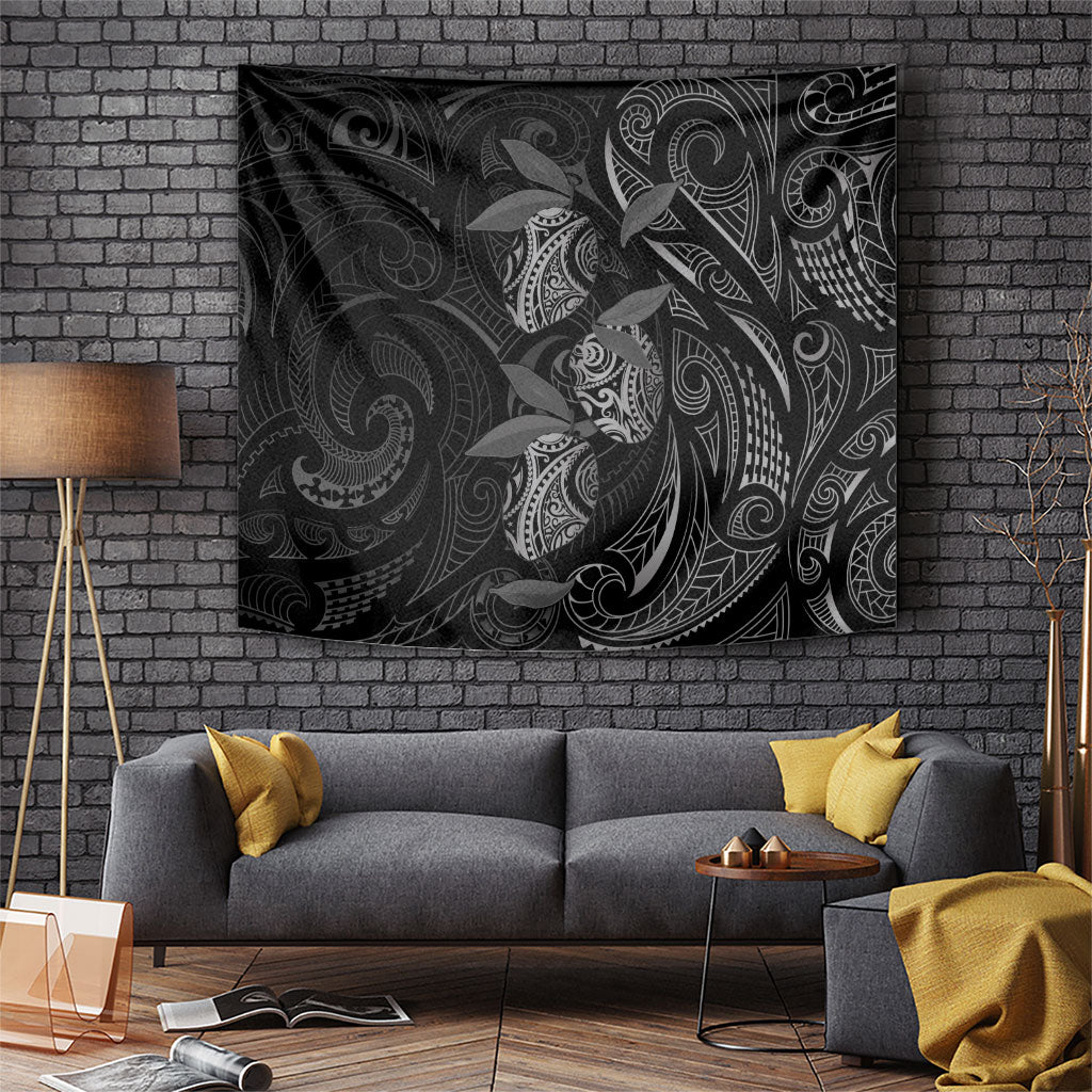 Hawaiian Mango Tribal Tattoo Tapestry Black White Pacific Traditional Pattern