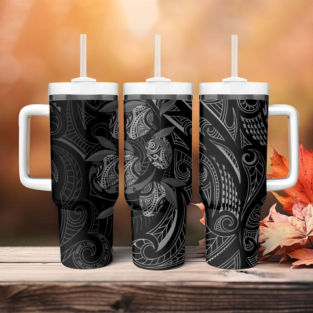 Hawaiian Mango Tribal Tattoo Tumbler With Handle Black White Pacific Traditional Pattern